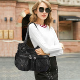 NICOLE & DORIS Women Handbag Soft PU Leather Hobo Shoulder Bags Mulitiple Big Pockets Large Capacity Shopping Crossbody Bag Black